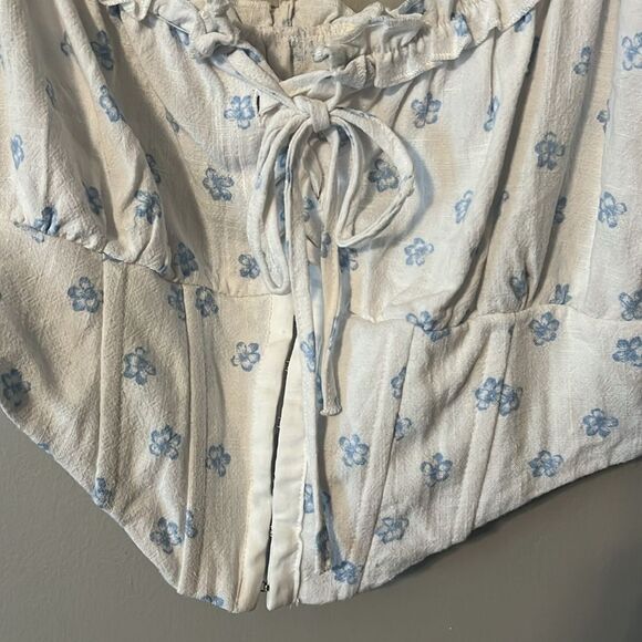 New! LA Hearts Linen Blend Floral Corset Top White & Blue Ruffles Size M - Picture 6 of 10